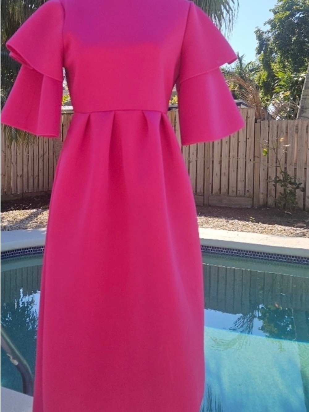 Metamorphosis Girl Elegant Hot Pink Flutter-Sleeve Dress SZ SMALL